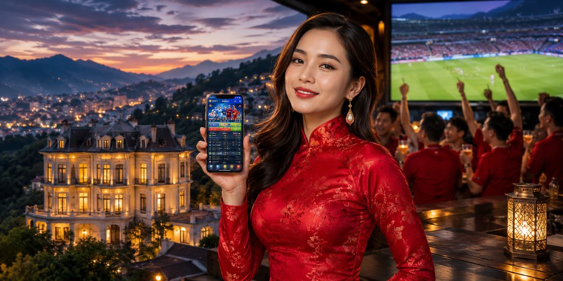 Người chơi mặc áo dài tại Đà Lạt theo dõi kèo esports và đặt cược trực tuyến