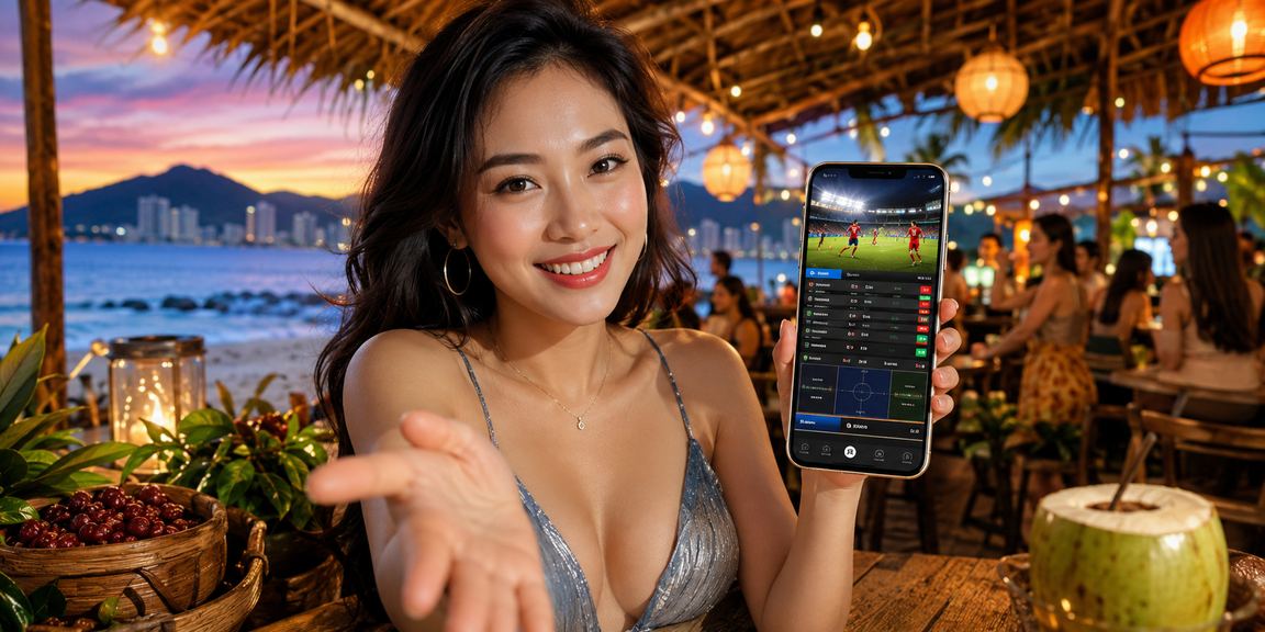 Người dùng tại Nha Trang ngồi cà phê và xem thể thao cá cược trên điện thoại